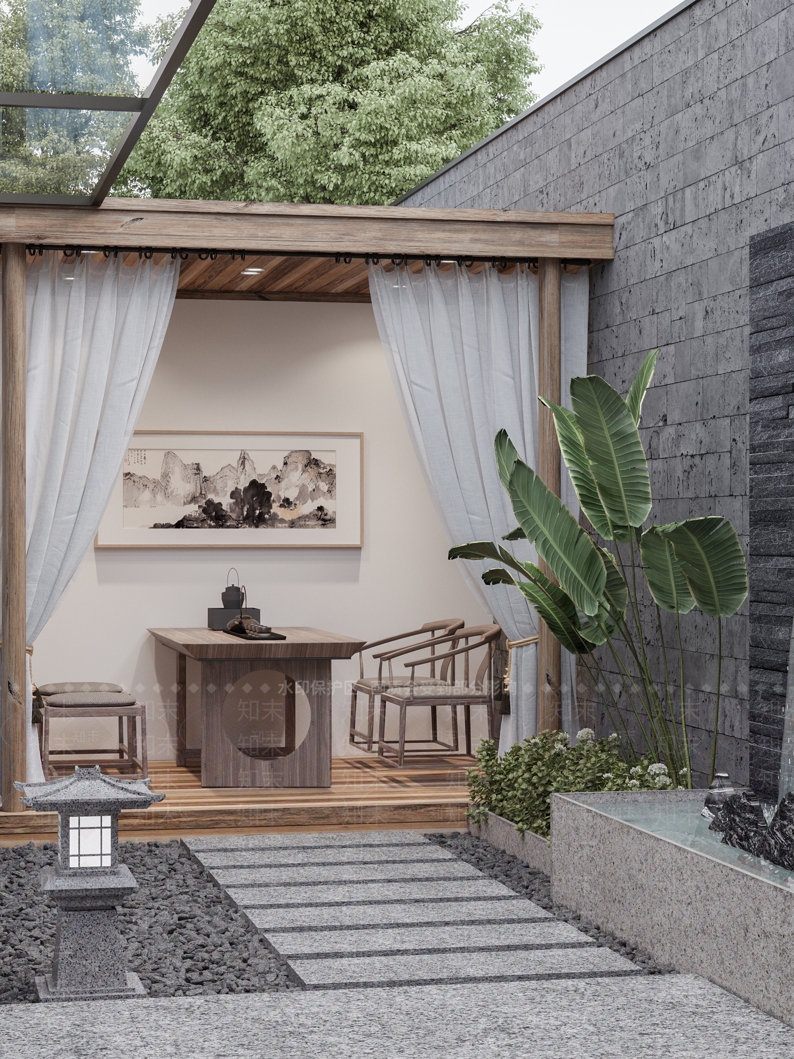 新中式庭院SU模型下载【ID:1132463881】