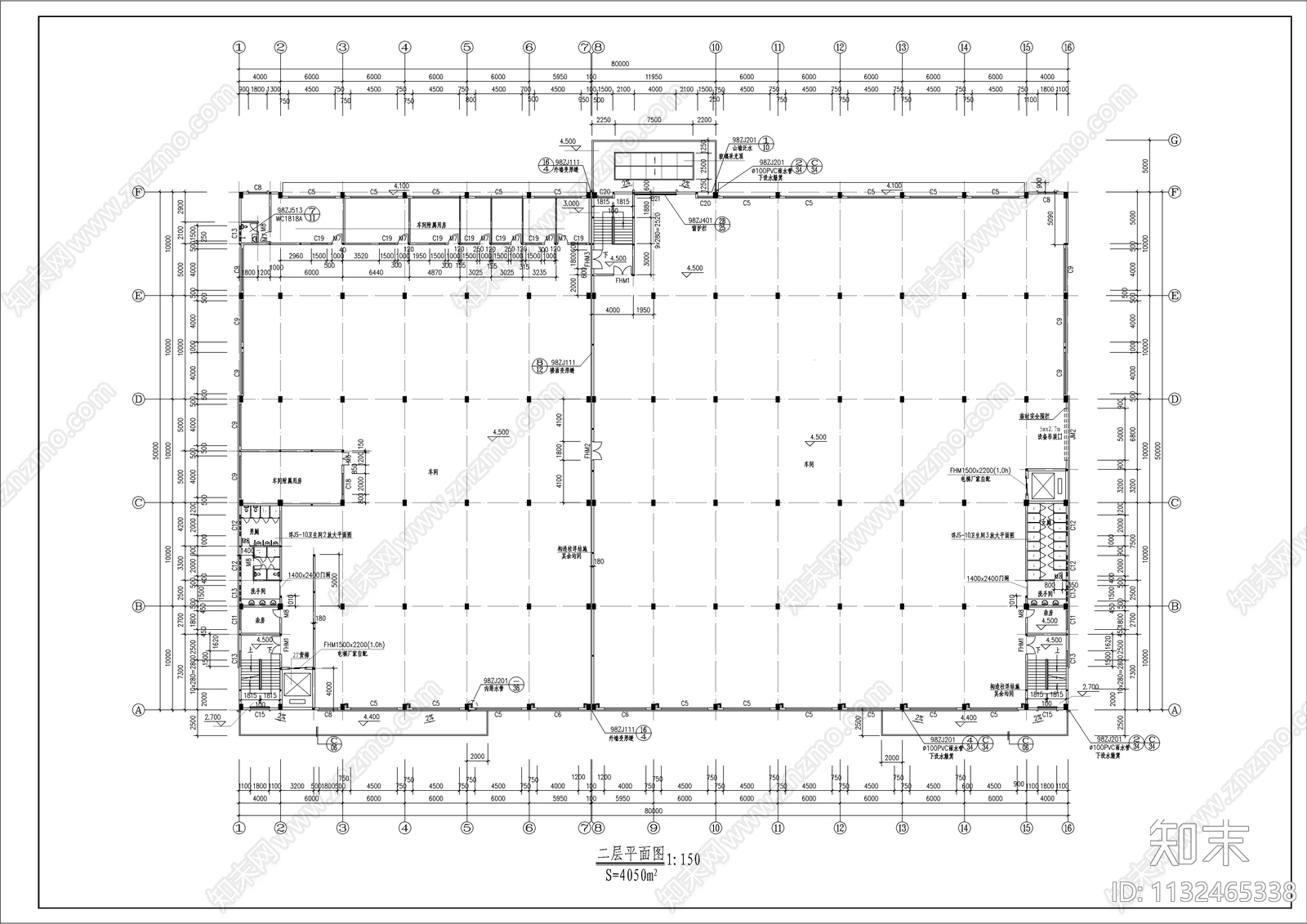3层厂房建筑cad施工图下载【ID:1132465338】