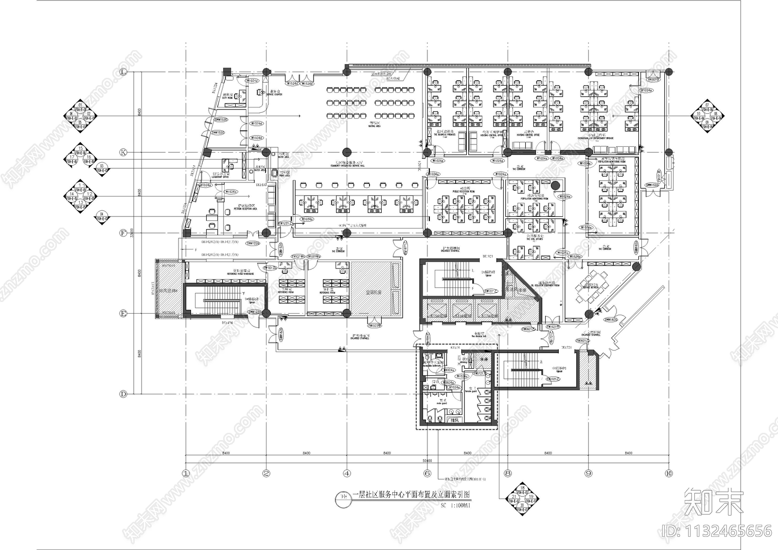 综合服务大厅办公室全套cad施工图下载【ID:1132465656】