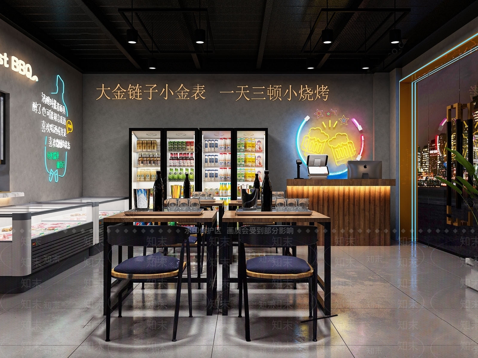 现代烧烤店SU模型下载【ID:1132466346】