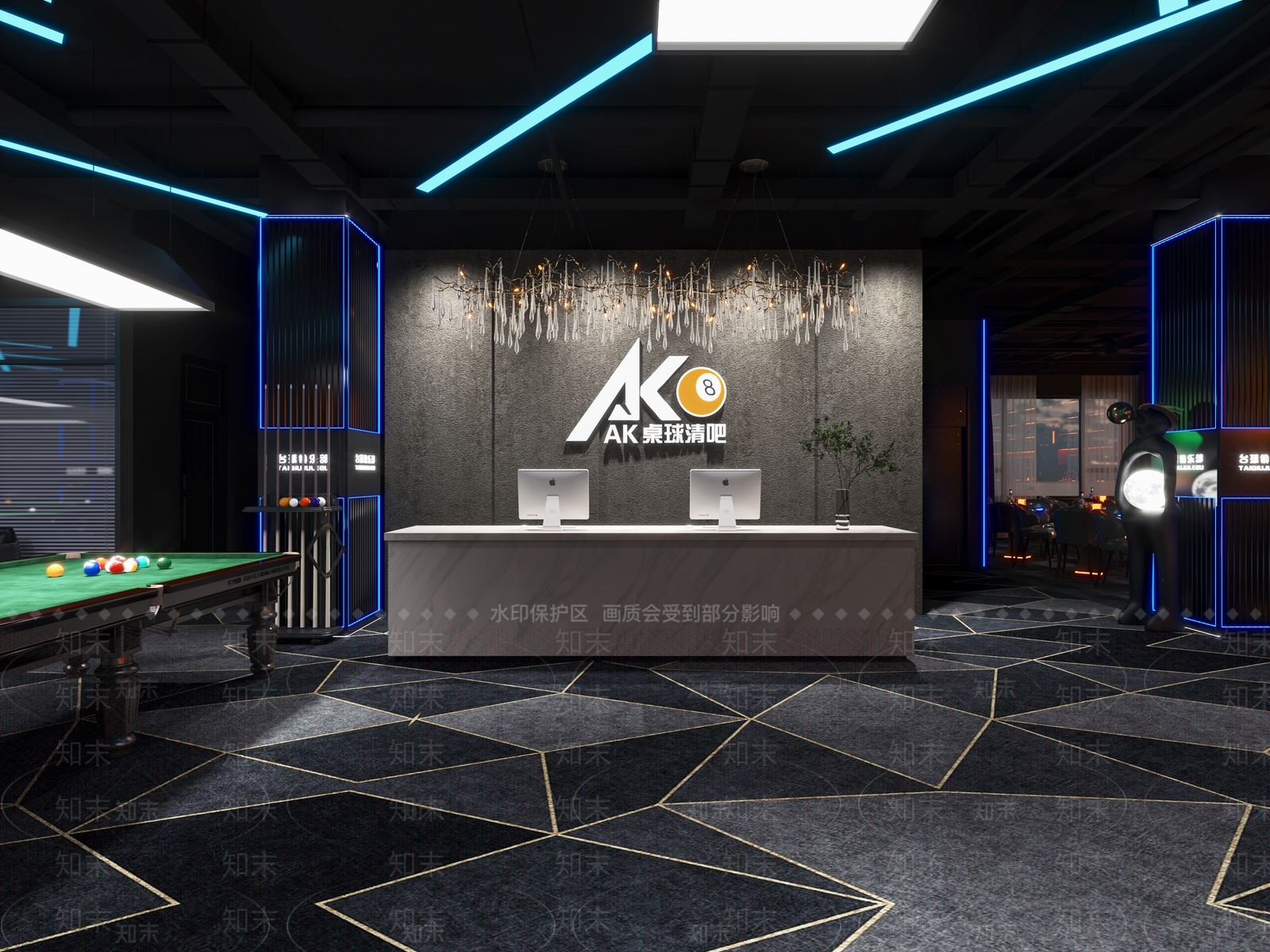 现代台球室3D模型下载【ID:1132471589】
