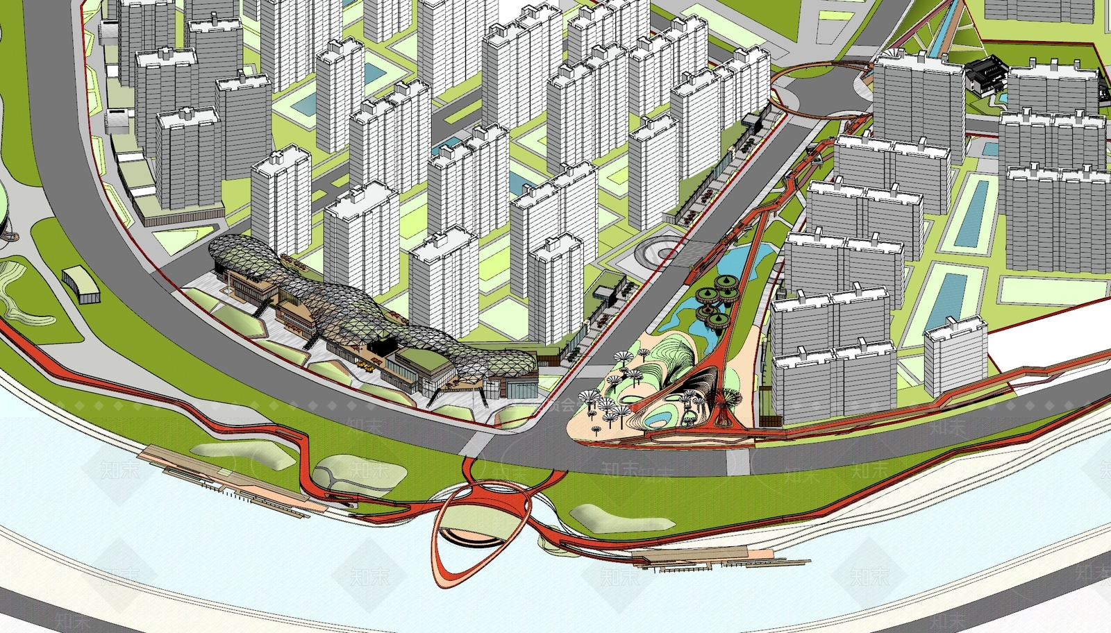 现代城市鸟瞰图规划SU模型下载【ID:1132476320】