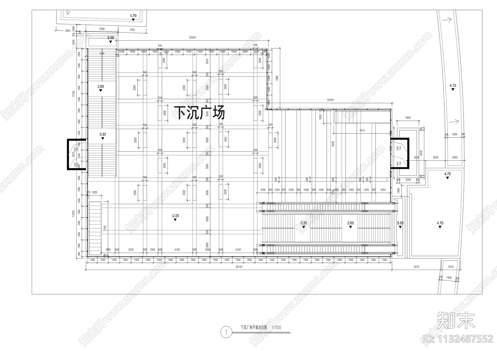 下沉广场公园大样cad施工图下载【ID:1132487552】