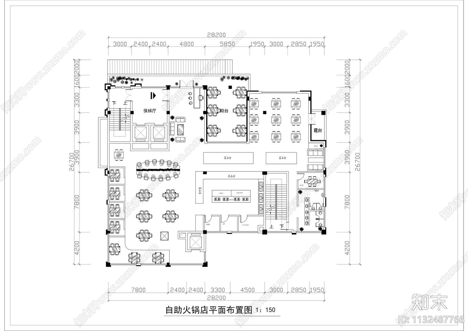 自助火锅店室内cad施工图下载【ID:1132487766】