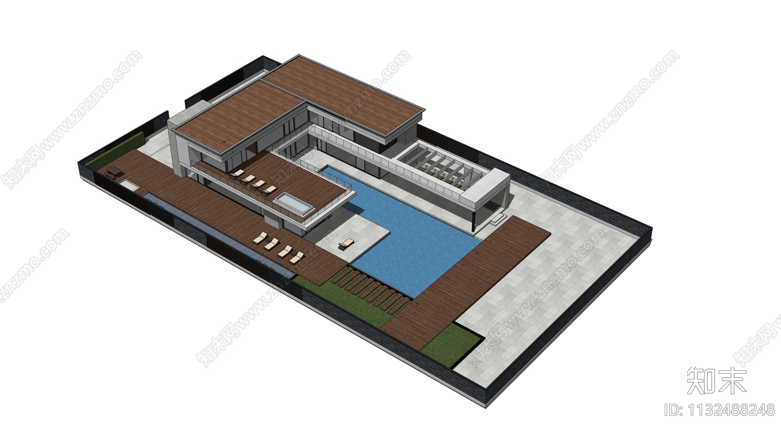 现代度假泳池别墅SU模型下载【ID:1132488248】
