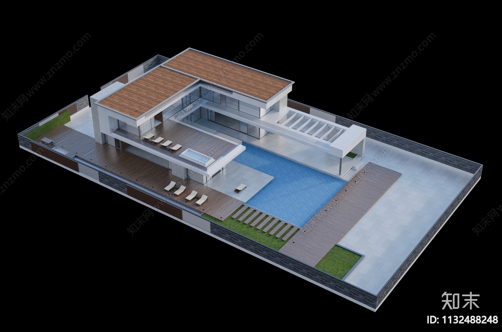 现代度假泳池别墅SU模型下载【ID:1132488248】
