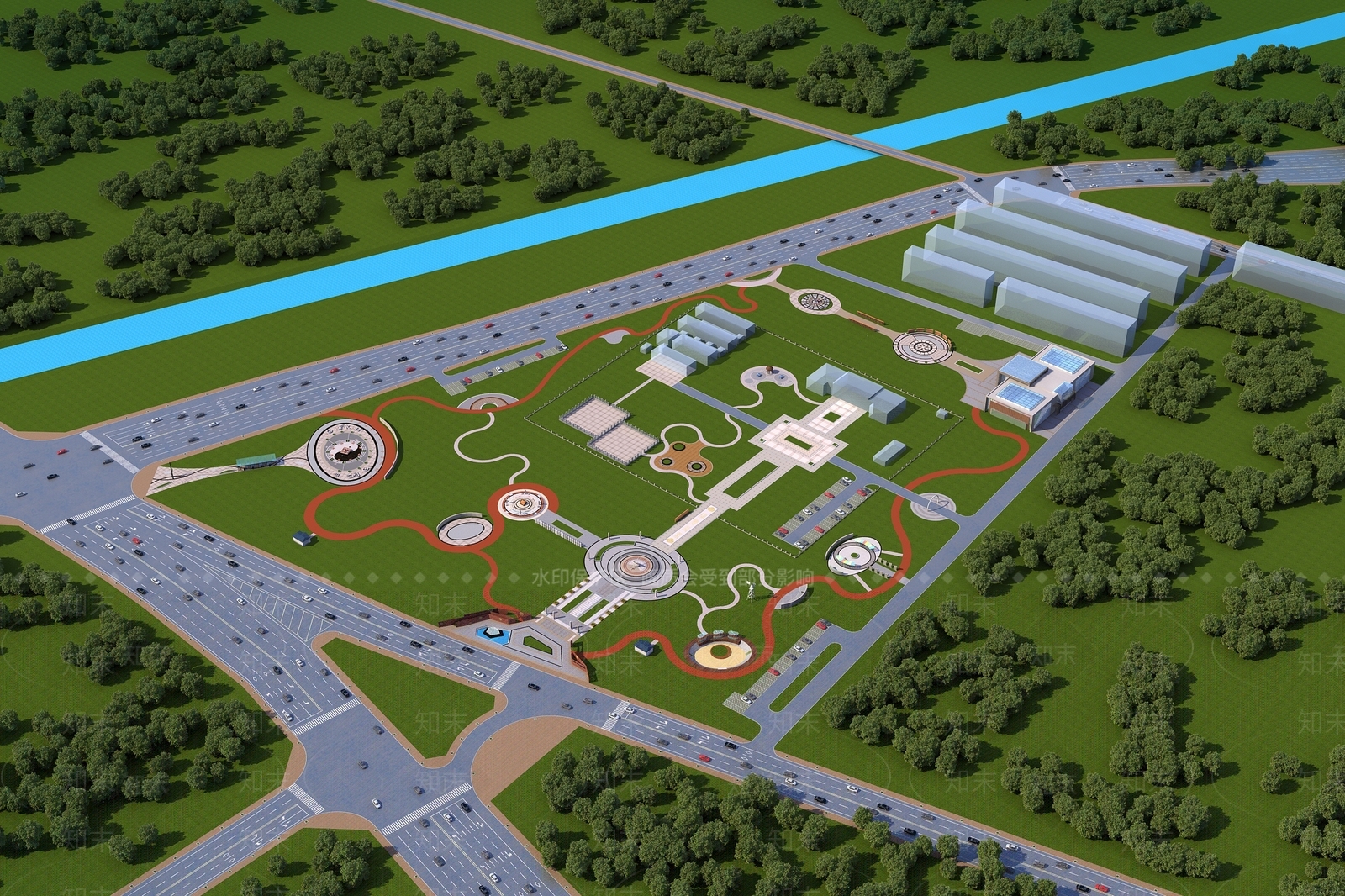 现代公园鸟瞰3D模型下载【ID:1132492342】