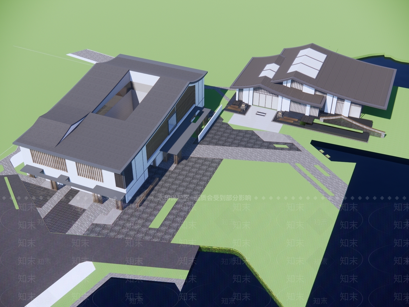 新中式展览馆建筑SU模型下载【ID:1132496882】