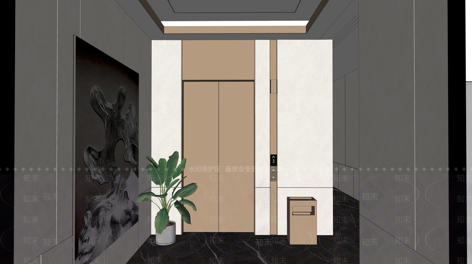 现代电梯厅SU模型下载【ID:1132497595】