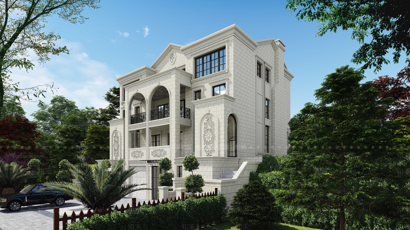 法式浮雕独栋别墅SU模型下载【ID:1132502136】