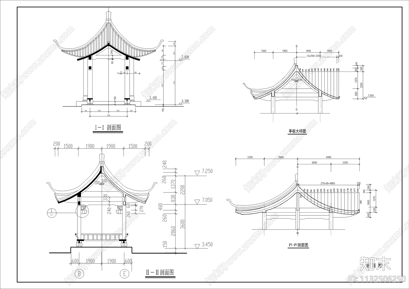 古建筑小品廊亭详图cad施工图下载【ID:1132506250】