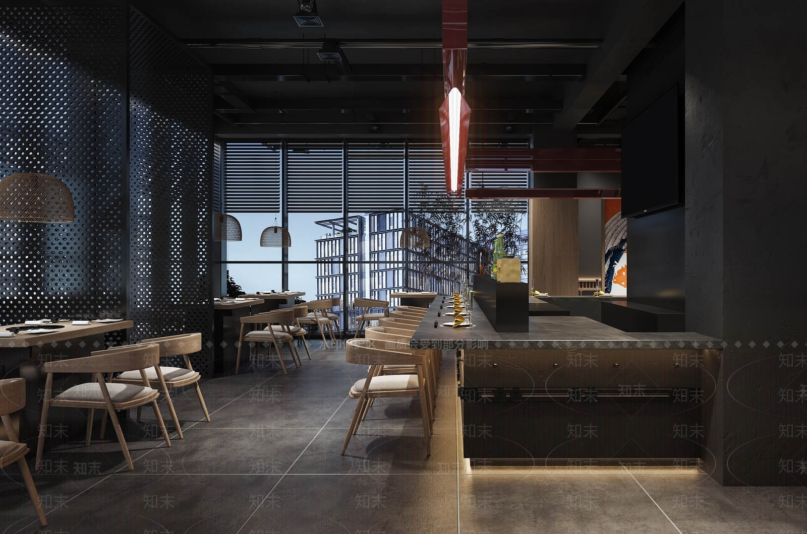现代日料店3D模型渲染效果图