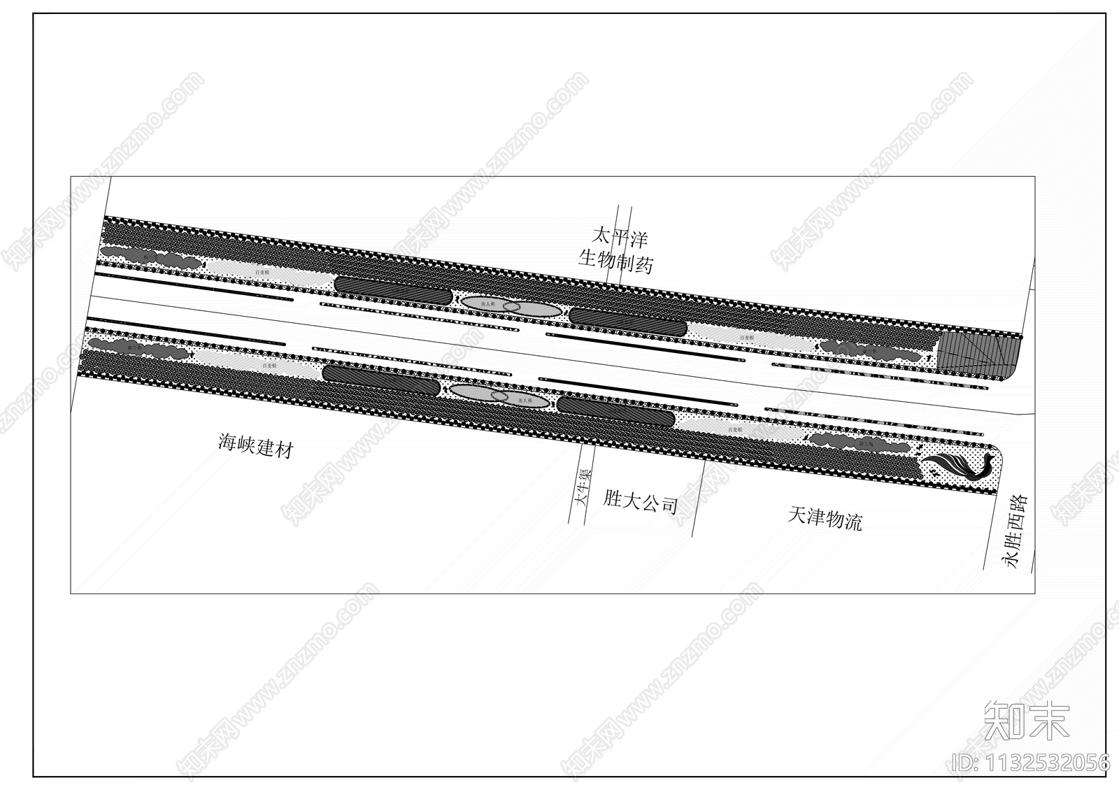 道路景观绿化平面图cad施工图下载【ID:1132532056】