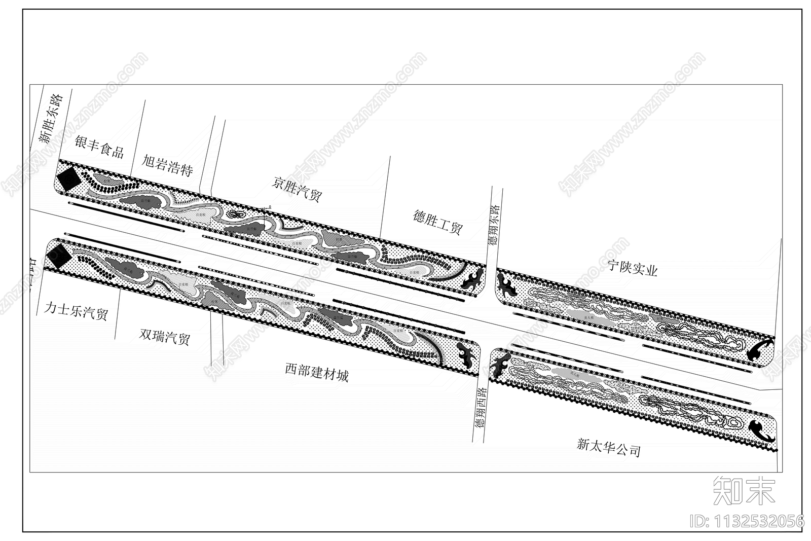 道路景观绿化平面图cad施工图下载【ID:1132532056】