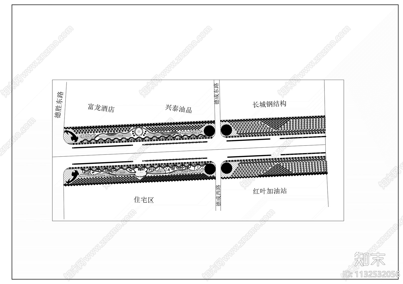 道路景观绿化平面图cad施工图下载【ID:1132532056】