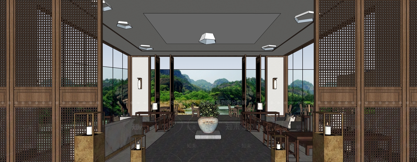 中式酒店大堂SU模型下载【ID:1132534190】