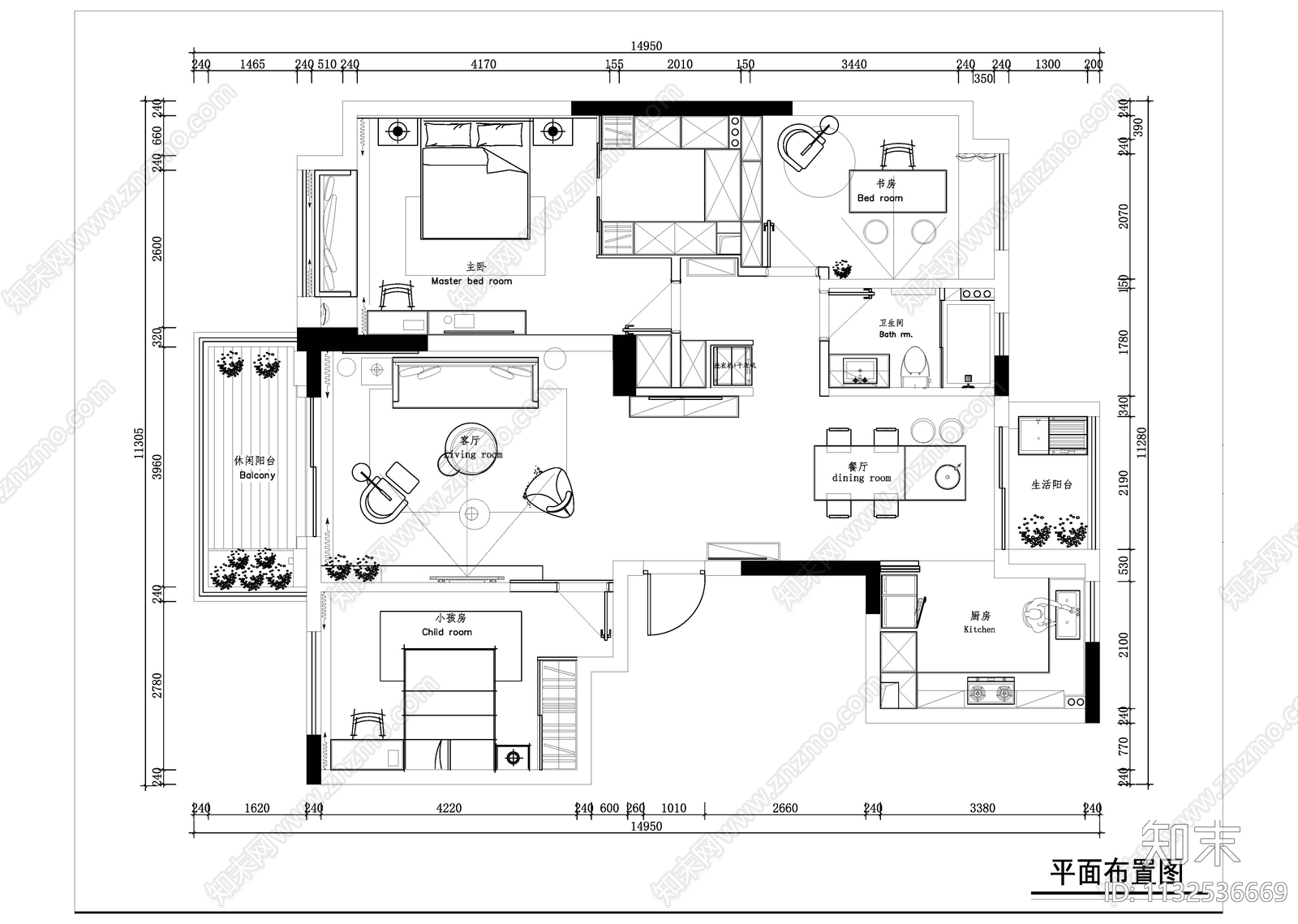 轻奢大平层装修室内cad施工图下载【ID:1132536669】