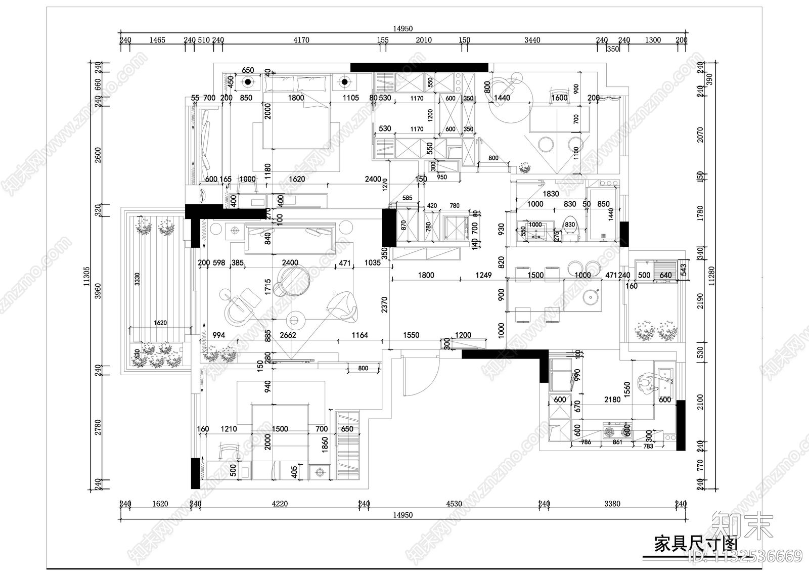 轻奢大平层装修室内cad施工图下载【ID:1132536669】