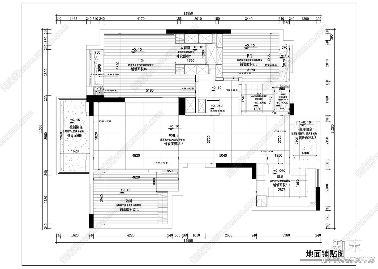 轻奢大平层装修室内cad施工图下载【ID:1132536669】