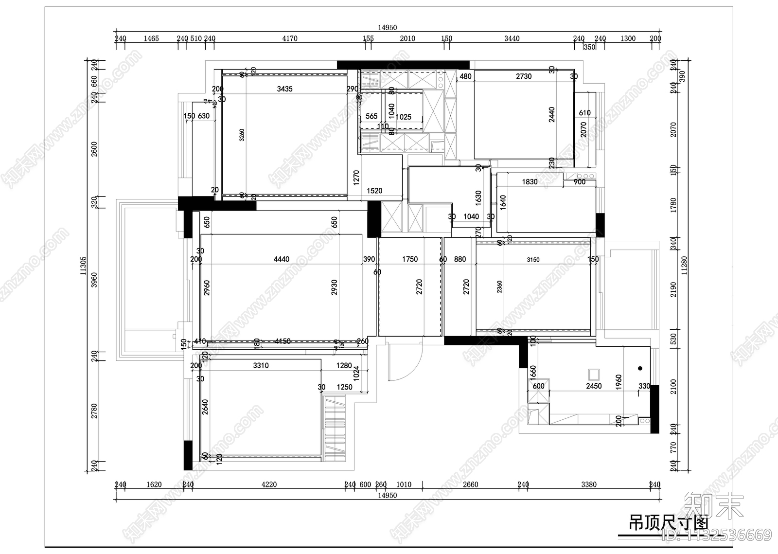 轻奢大平层装修室内cad施工图下载【ID:1132536669】