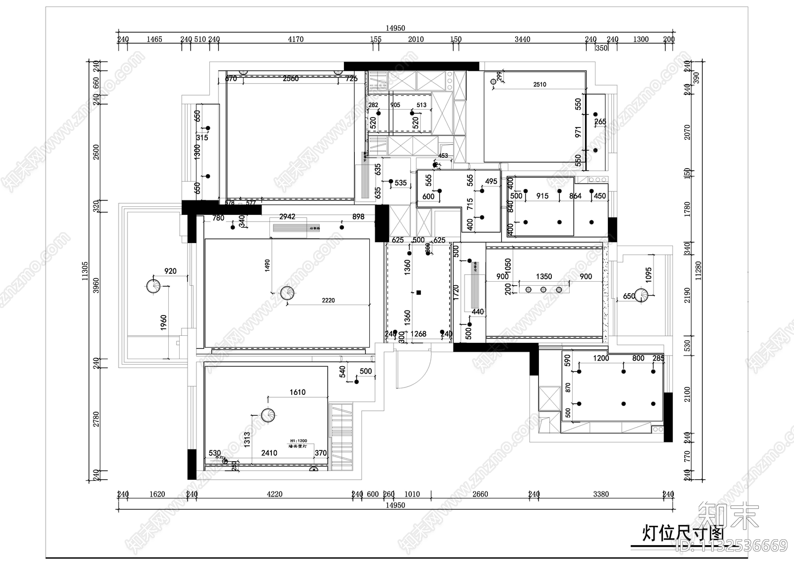 轻奢大平层装修室内cad施工图下载【ID:1132536669】