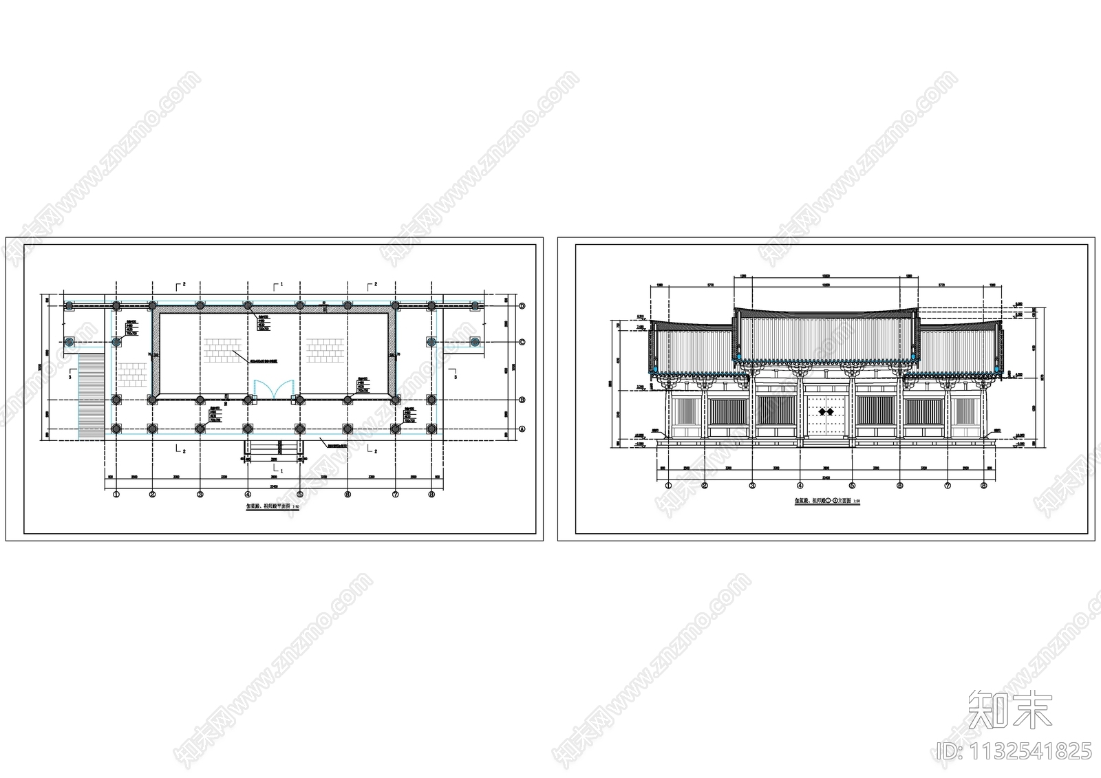 伽蓝祖师殿古建筑cad施工图下载【ID:1132541825】