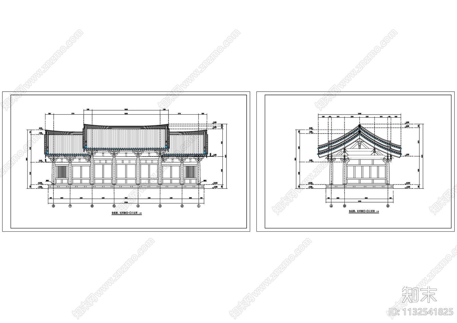 伽蓝祖师殿古建筑cad施工图下载【ID:1132541825】