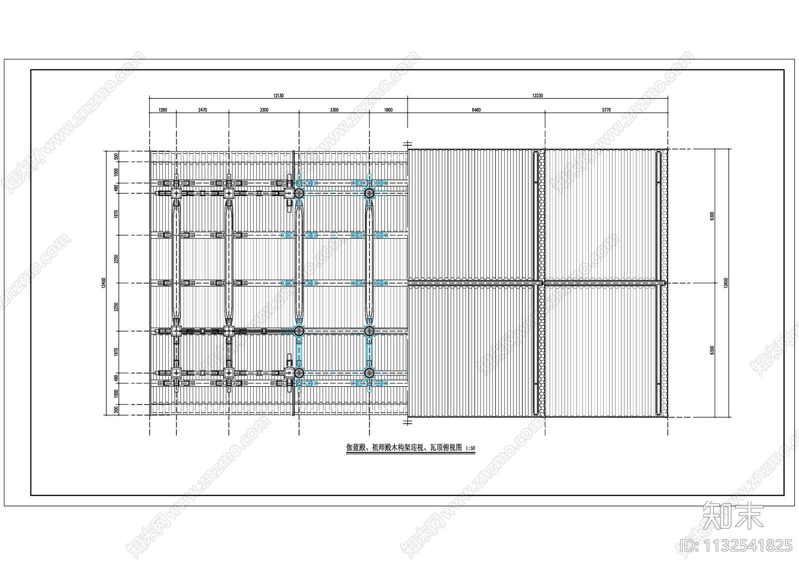 伽蓝祖师殿古建筑cad施工图下载【ID:1132541825】