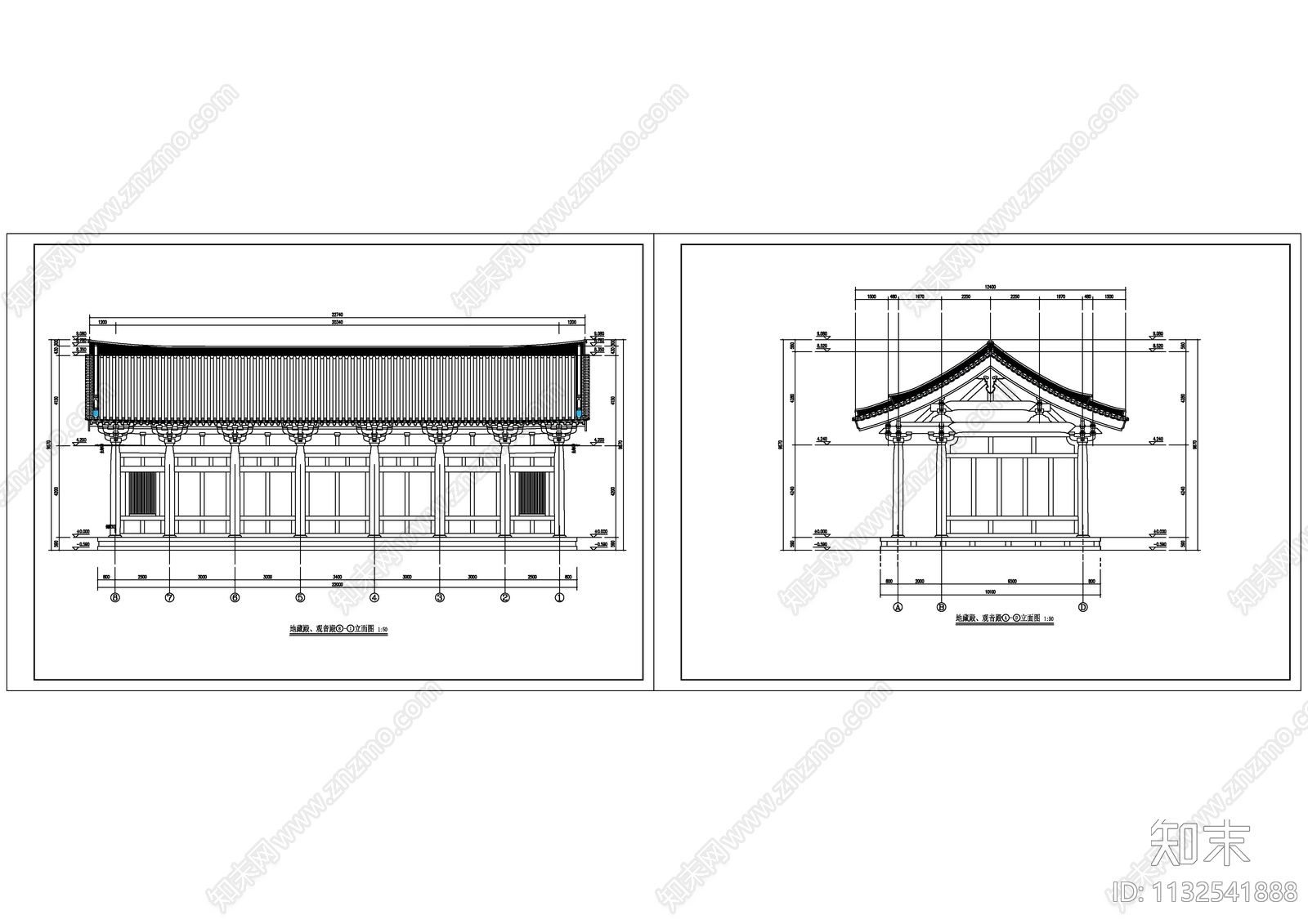 地藏殿观音殿唐代古建筑cad施工图下载【ID:1132541888】