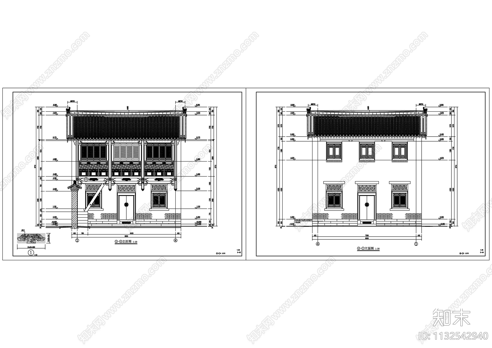 古民居建筑cad施工图下载【ID:1132542940】