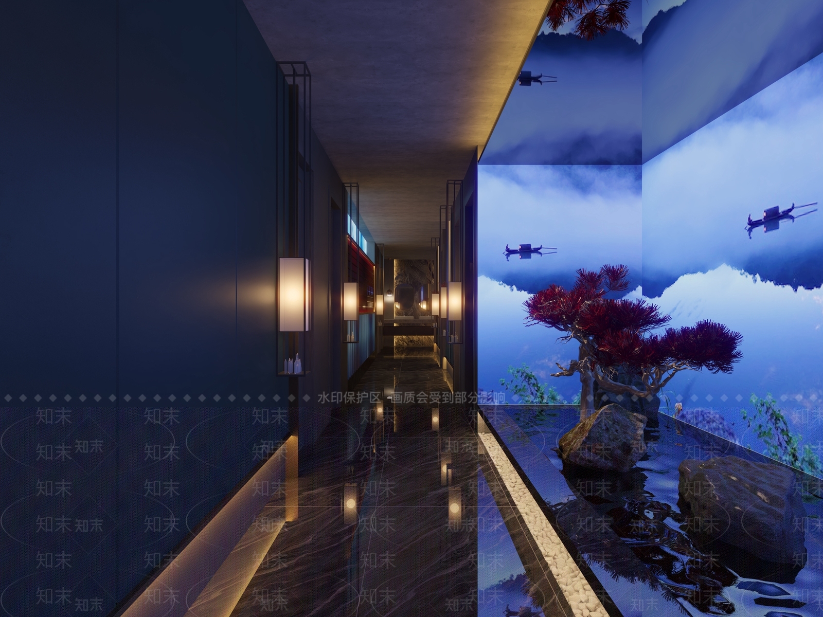 新中式洗浴中心过道3D模型下载【ID:1132543575】