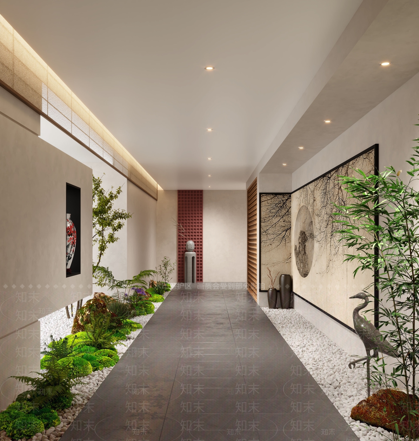 新中式酒店玄关过道SU模型下载【ID:1132550453】