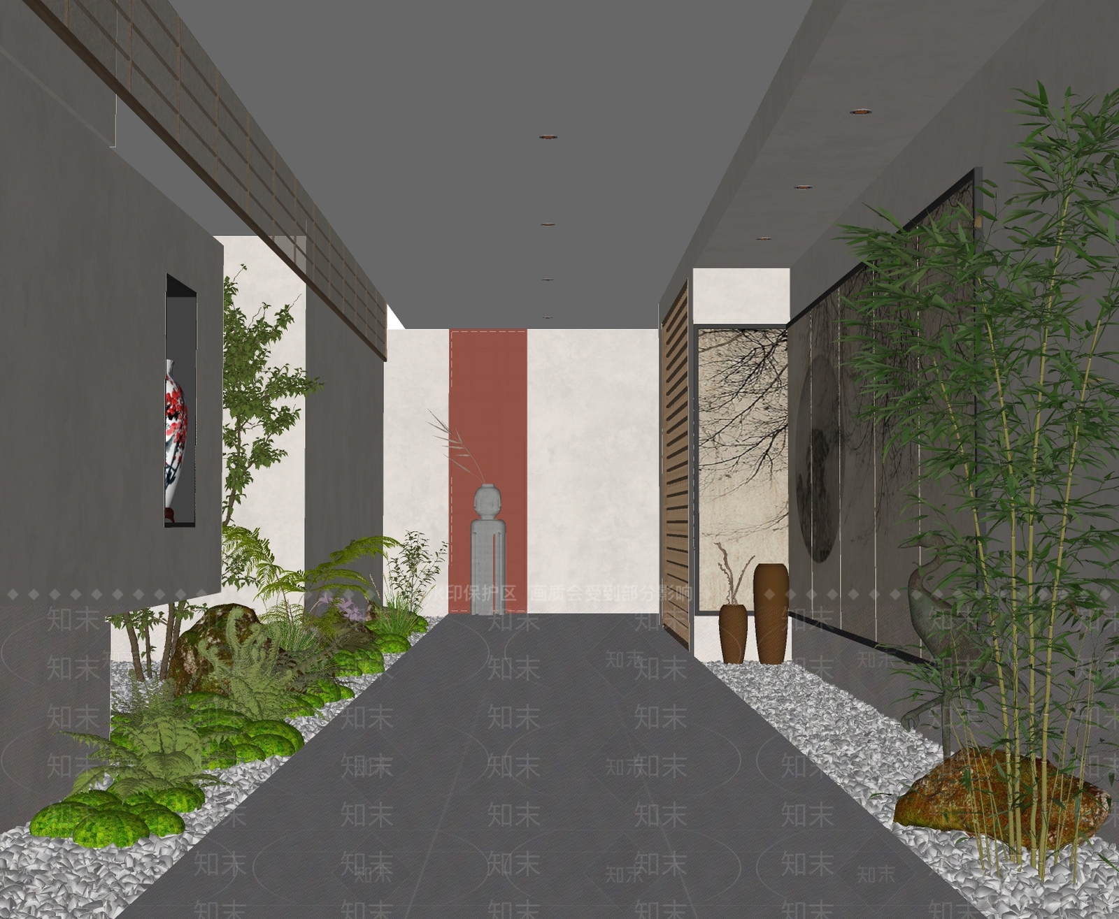 新中式酒店玄关过道SU模型下载【ID:1132550453】