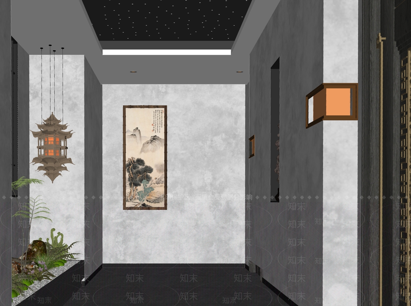 现代酒店玄关过道SU模型下载【ID:1132553133】