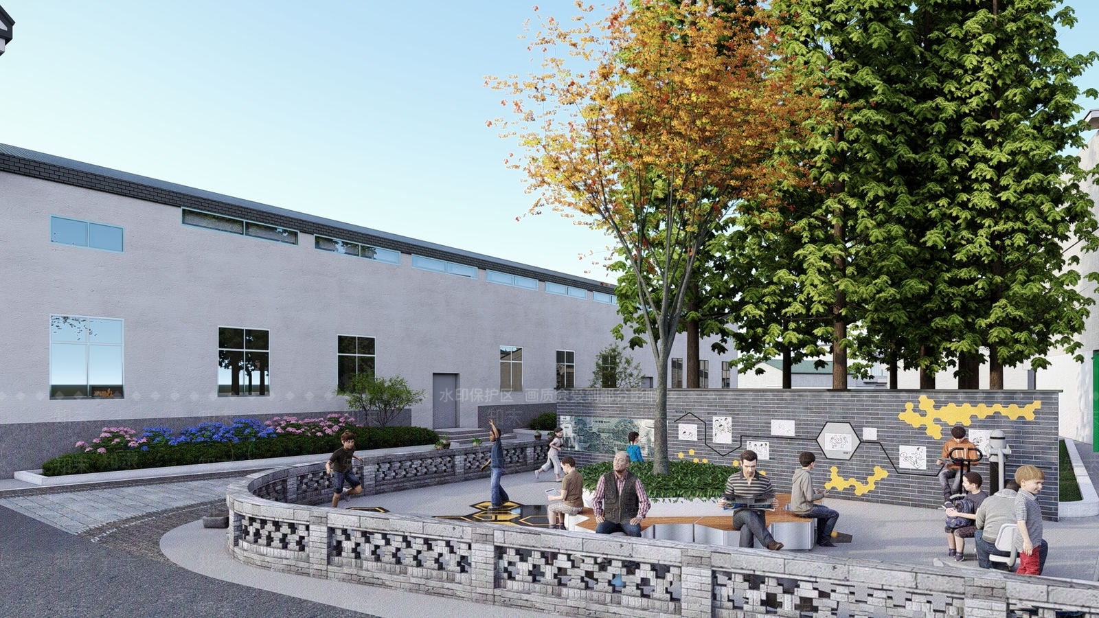 现代乡村小广场SU模型下载【ID:1132559735】