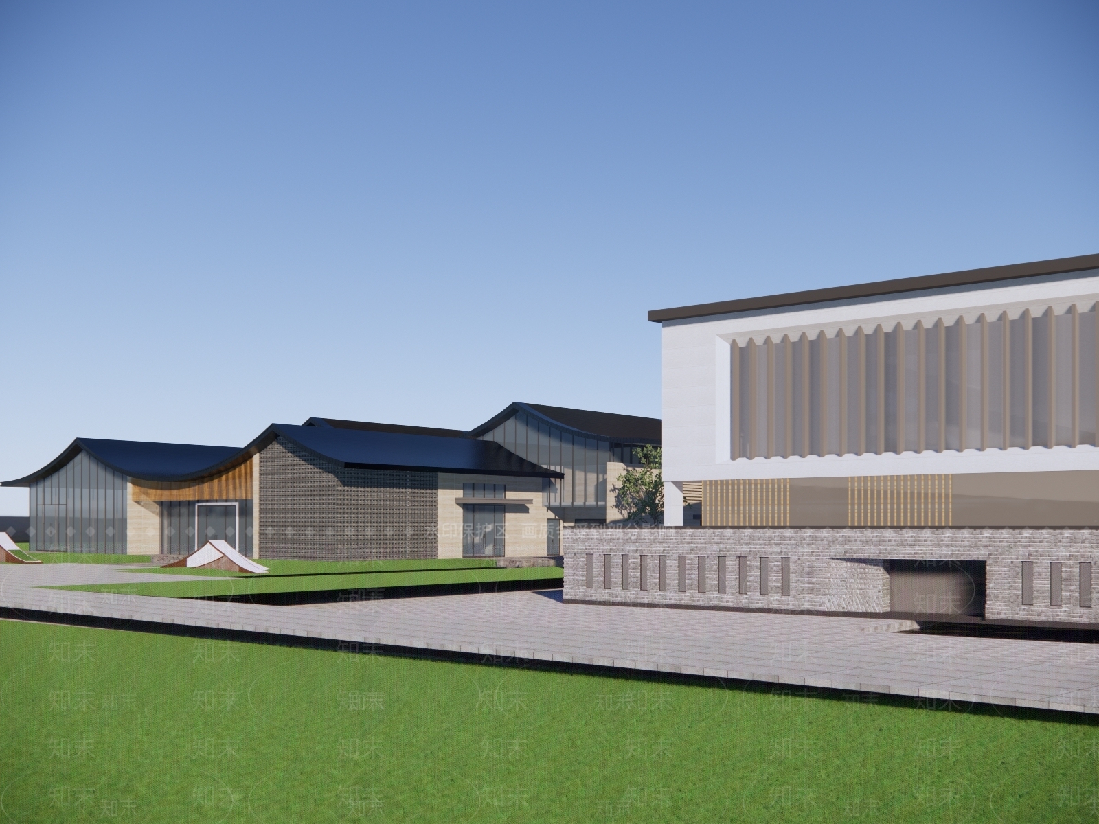 新中式文教建筑SU模型下载【ID:1132563485】