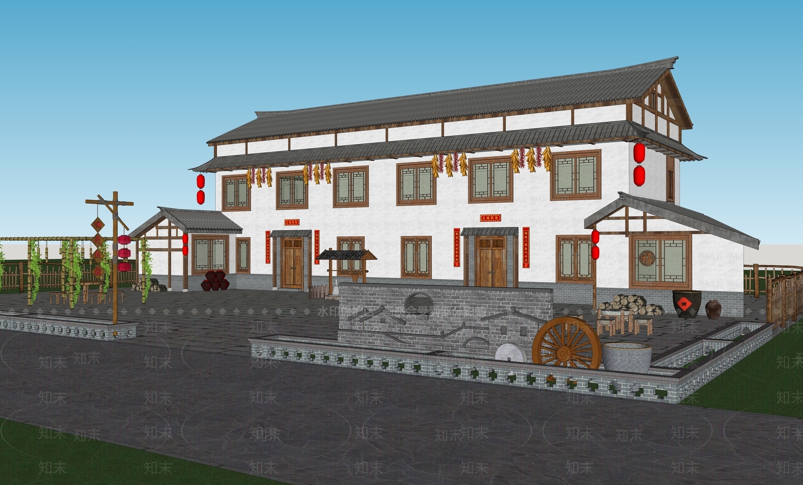中式乡村民房SU模型下载【ID:1132567530】
