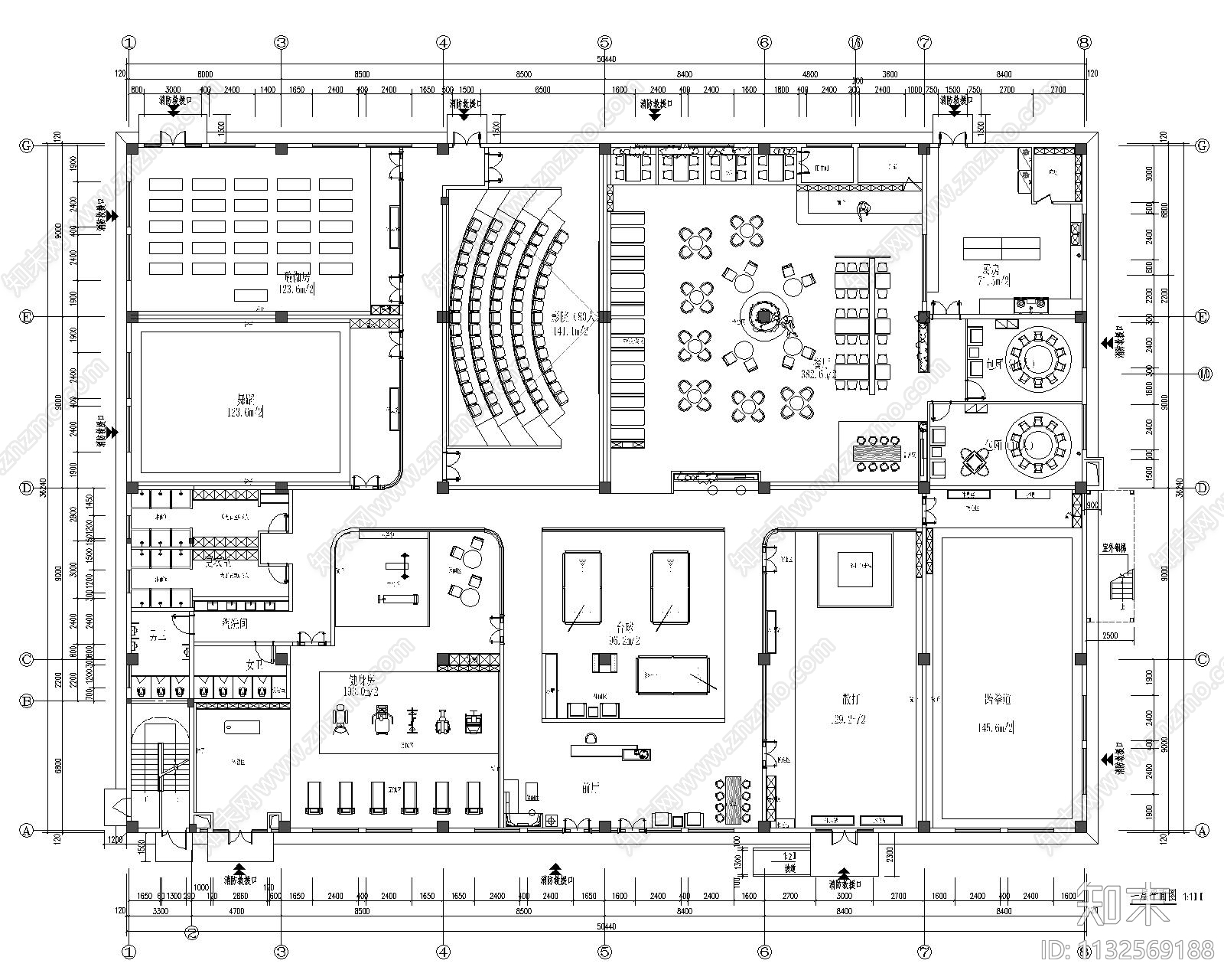 运动中心平面方案图施工图下载【ID:1132569188】