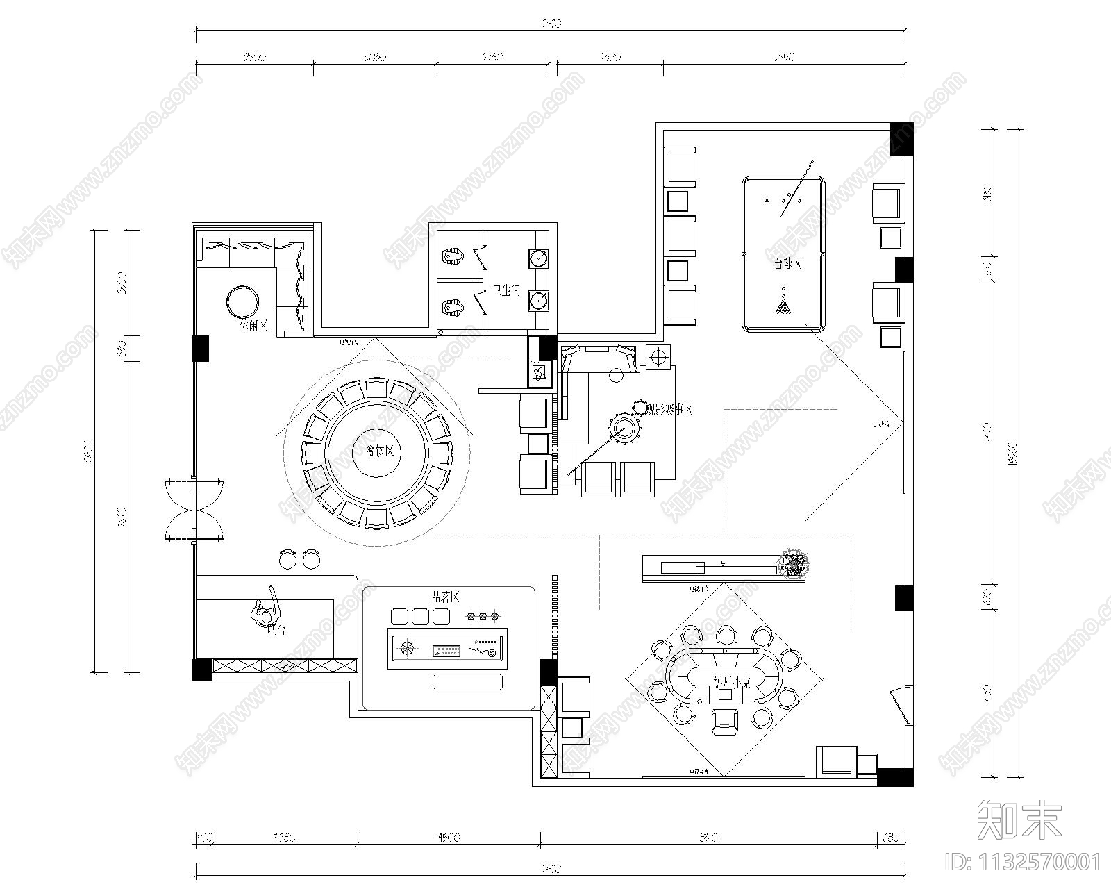 私人娱乐会所平面方案图cad施工图下载【ID:1132570001】