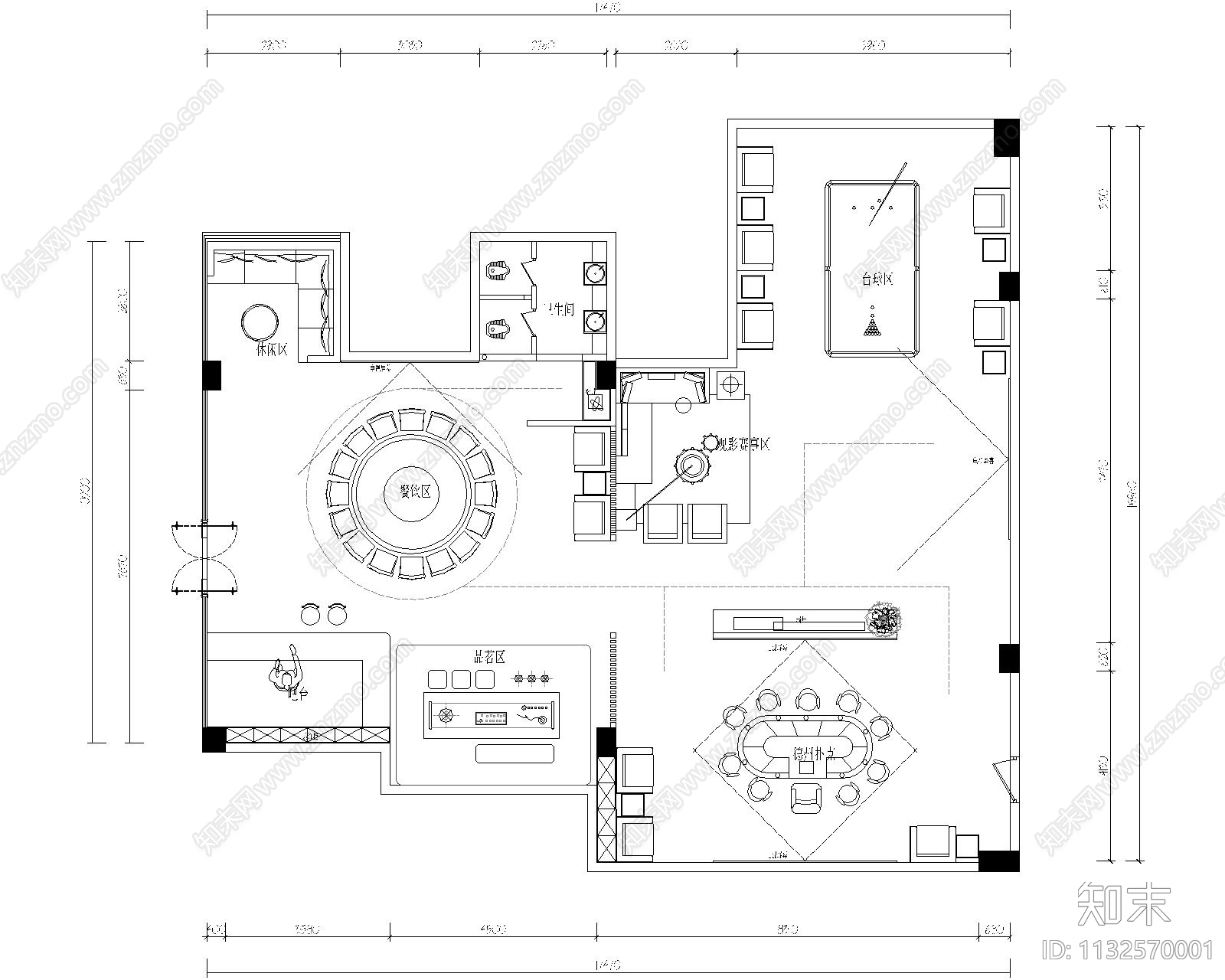 私人娱乐会所平面方案图cad施工图下载【ID:1132570001】