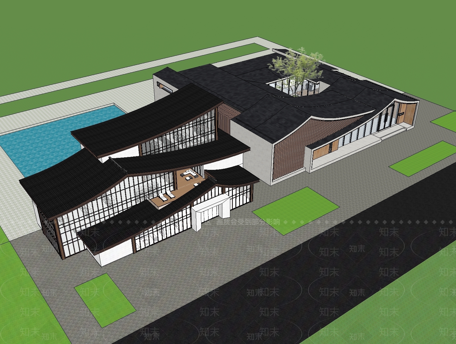 新中式文教建筑SU模型下载【ID:1132570898】