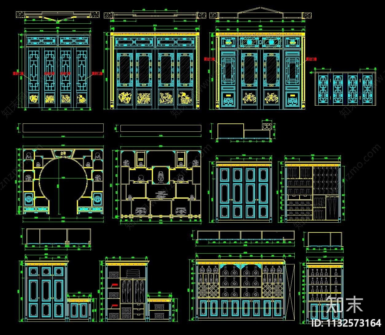 中式博古架酒柜衣帽柜cad施工图下载【ID:1132573164】