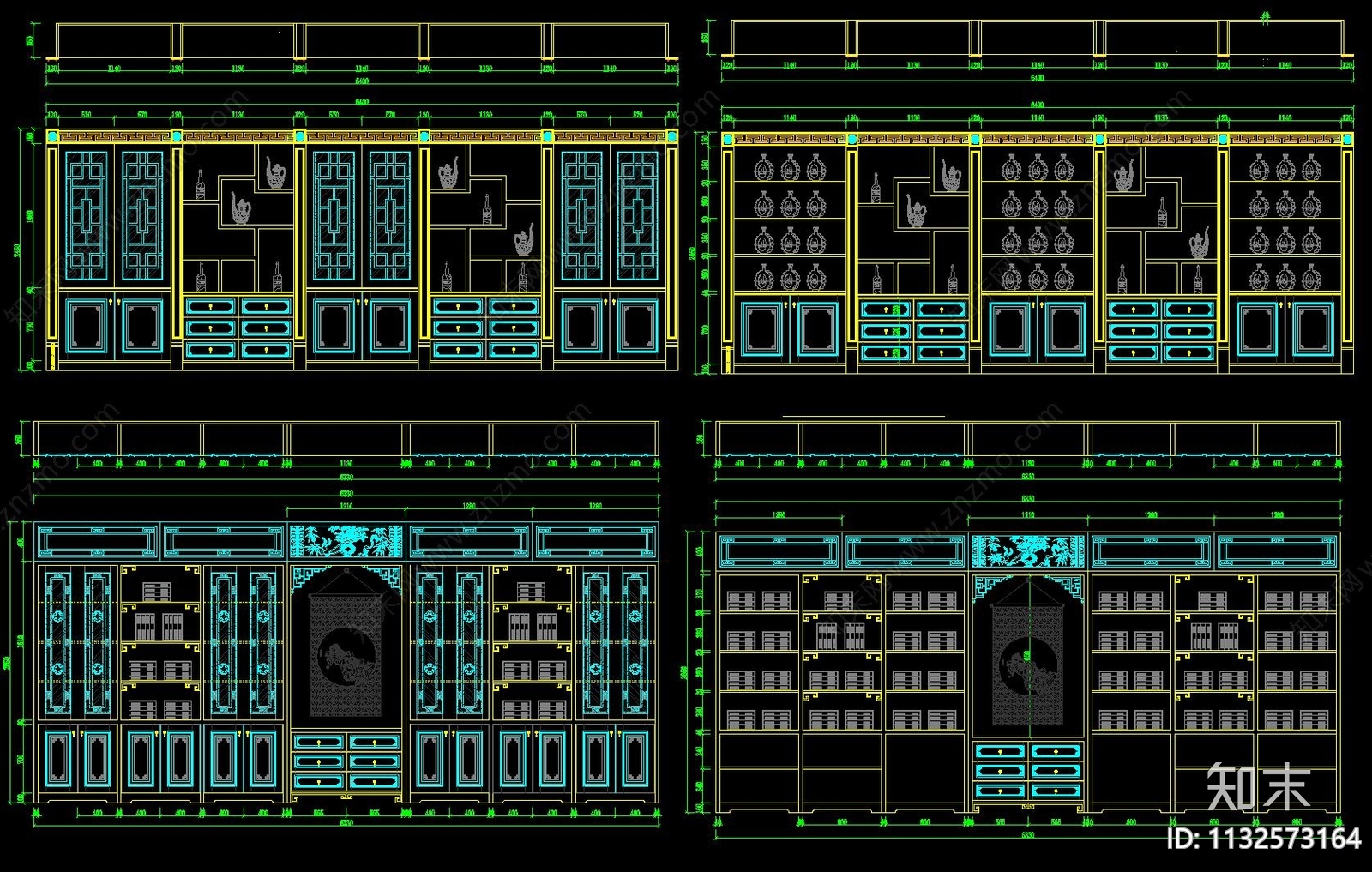 中式博古架酒柜衣帽柜cad施工图下载【ID:1132573164】
