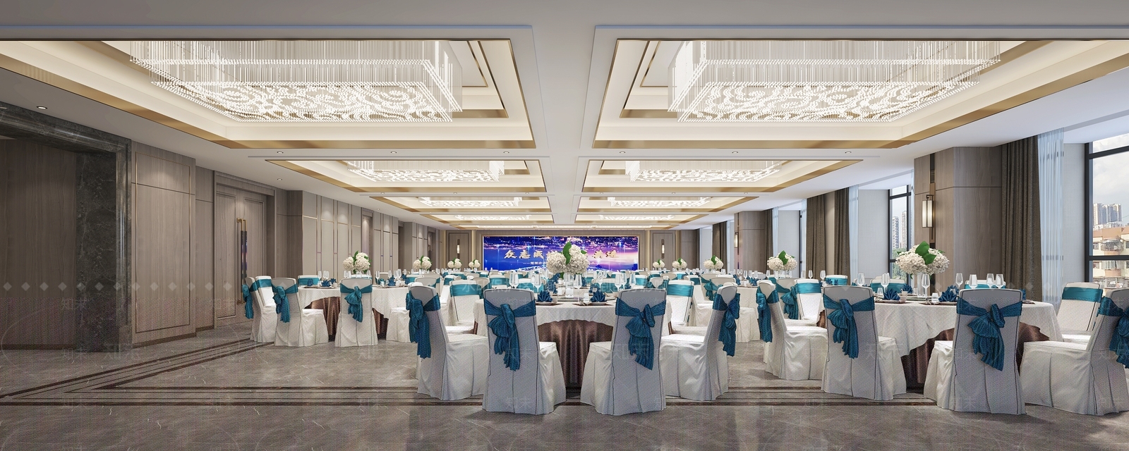 现代酒店宴会厅SU模型下载【ID:1132575888】