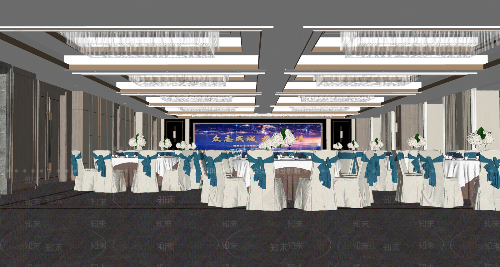 现代酒店宴会厅SU模型下载【ID:1132575888】