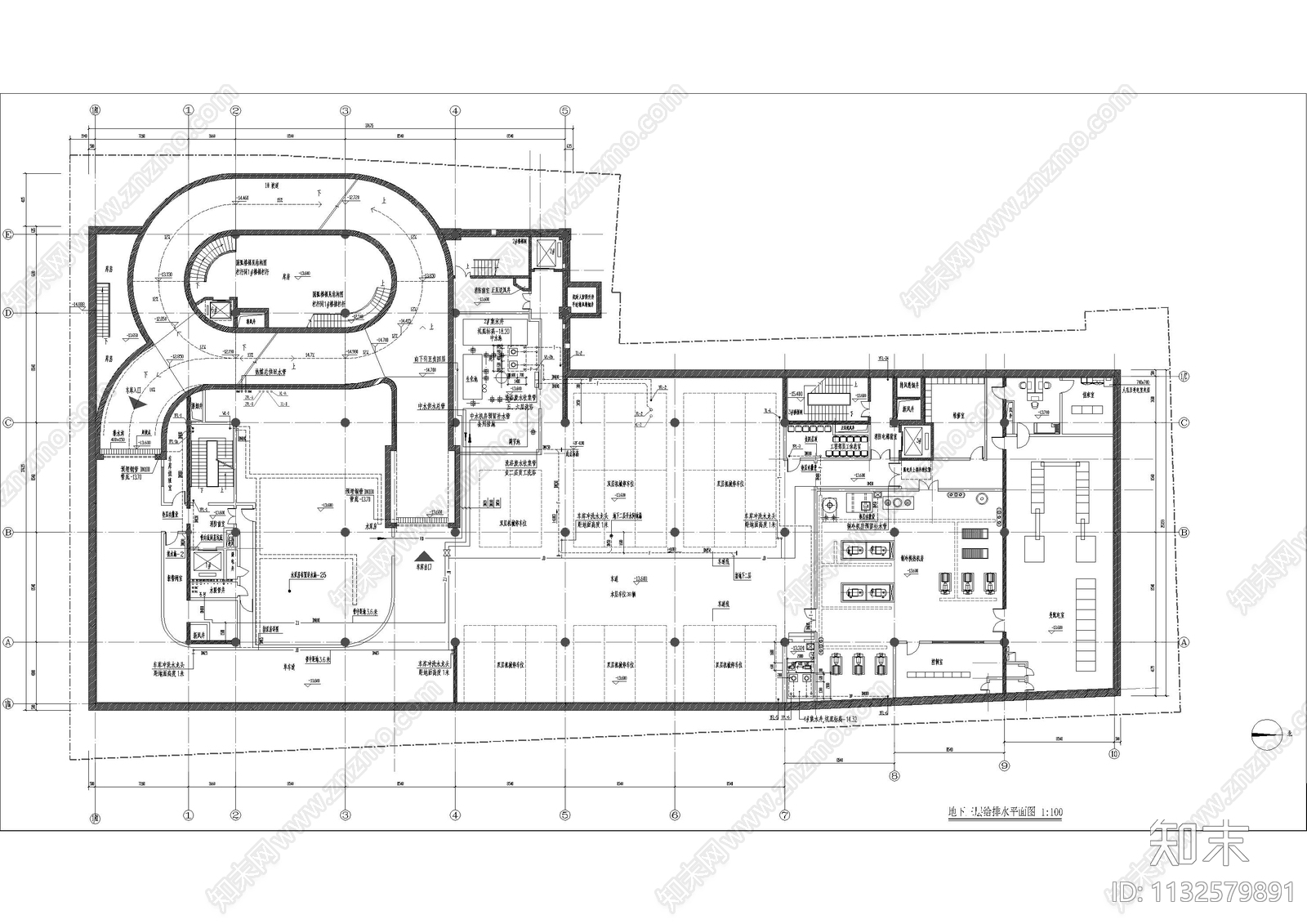 地下室车库给排水cad施工图下载【ID:1132579891】