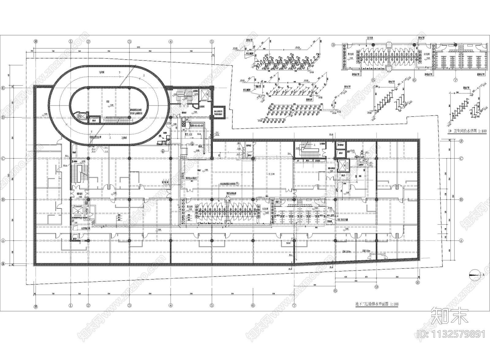 地下室车库给排水cad施工图下载【ID:1132579891】