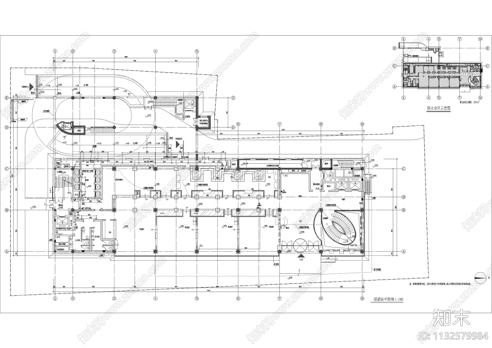 餐厅商业空间消防cad施工图下载【ID:1132579984】