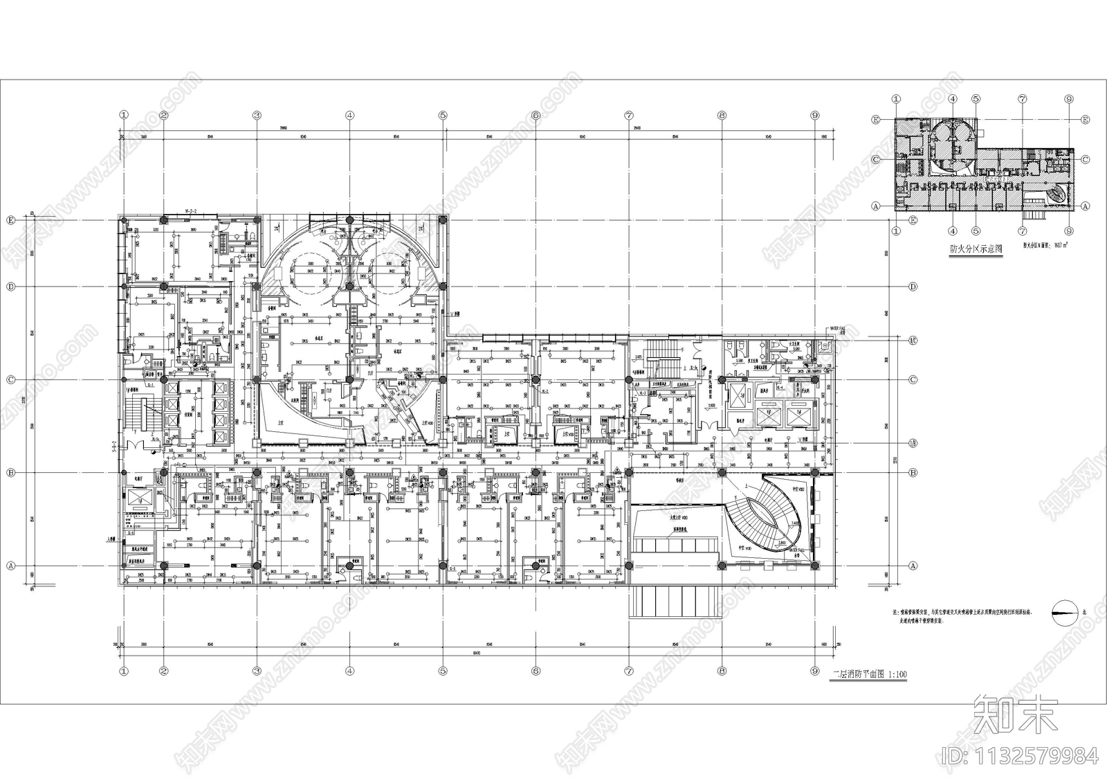 餐厅商业空间消防cad施工图下载【ID:1132579984】