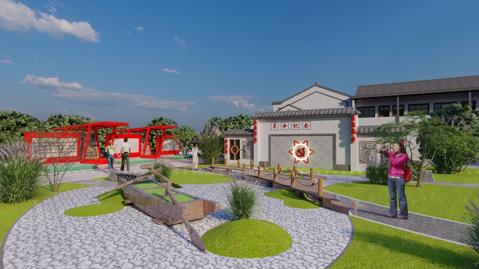 现代红色景观公园SU模型下载【ID:1132589564】